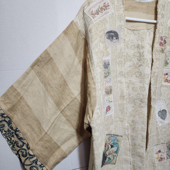 One-of-a-Kind Upcycled Linen Kimono – Handcrafted with Vintage Appliqué - Picture 5 of 13